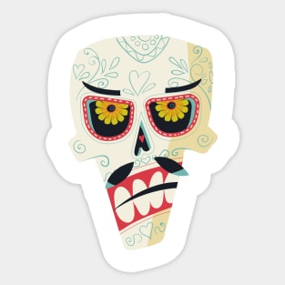 Sugar skull with mustaches Sticker